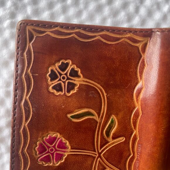 Vintage Women's Antiqued Brown Genuine Leather Embossed Floral Rare Wallet - Picture 8 of 9